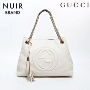Gucci Soho Leather Chain Tote Shoulder Bag Beige